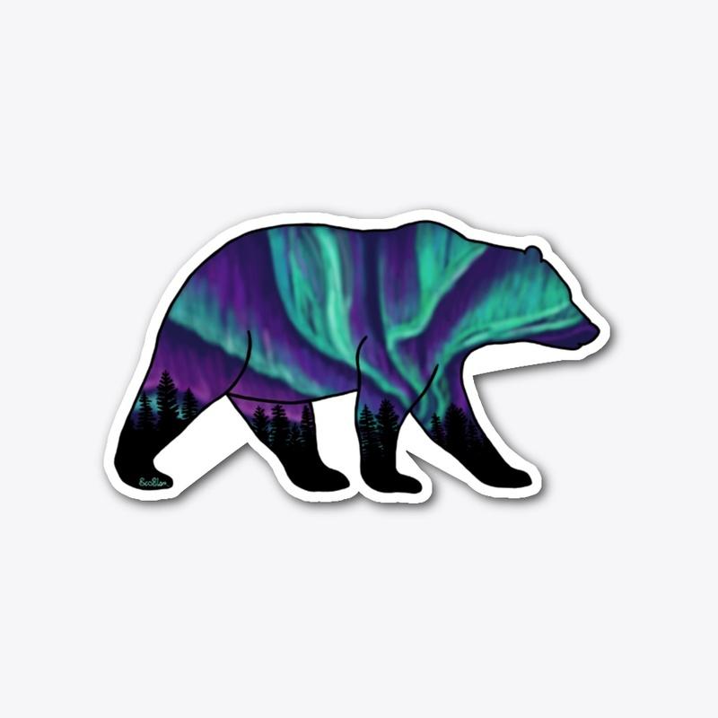 Bear Silhouette Northern Lights Sticker